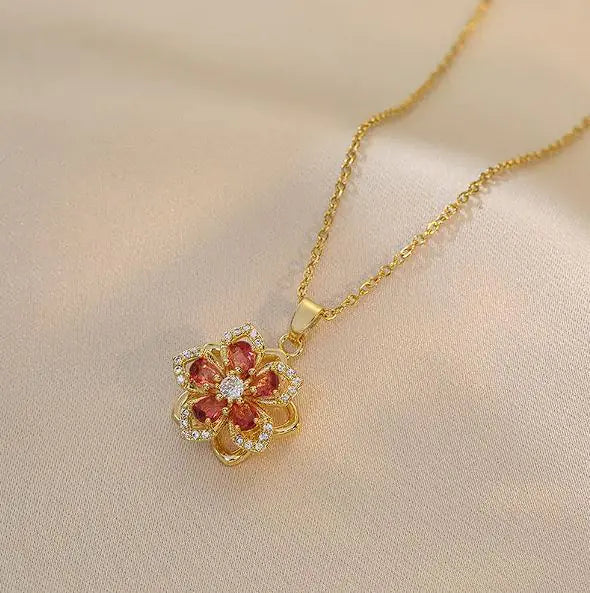 14k gold Rotating Crystal Flower Pendant